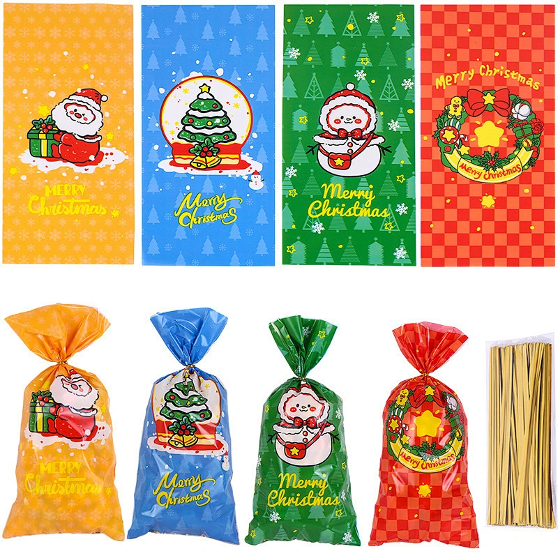 Custom Printed frosted flat plastic gift bags christmas small candy gift bags bags with logo